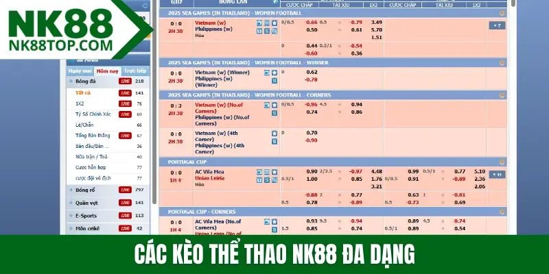 Các kèo thể thao NK88 đa dạng